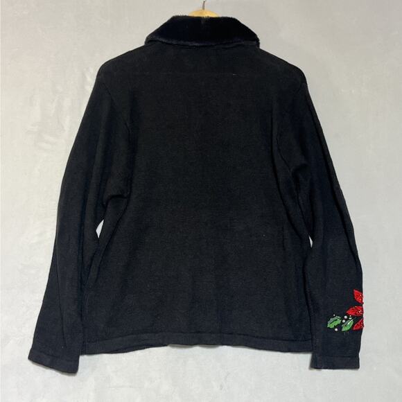 BP Design Knit Holiday Sweater Womens XL Cardigan Poinsettia Embroidered Beaded - Picture 2 of 12